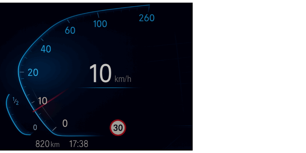 Ciemno niebieski licznik kilometrów wskazujący prędkość